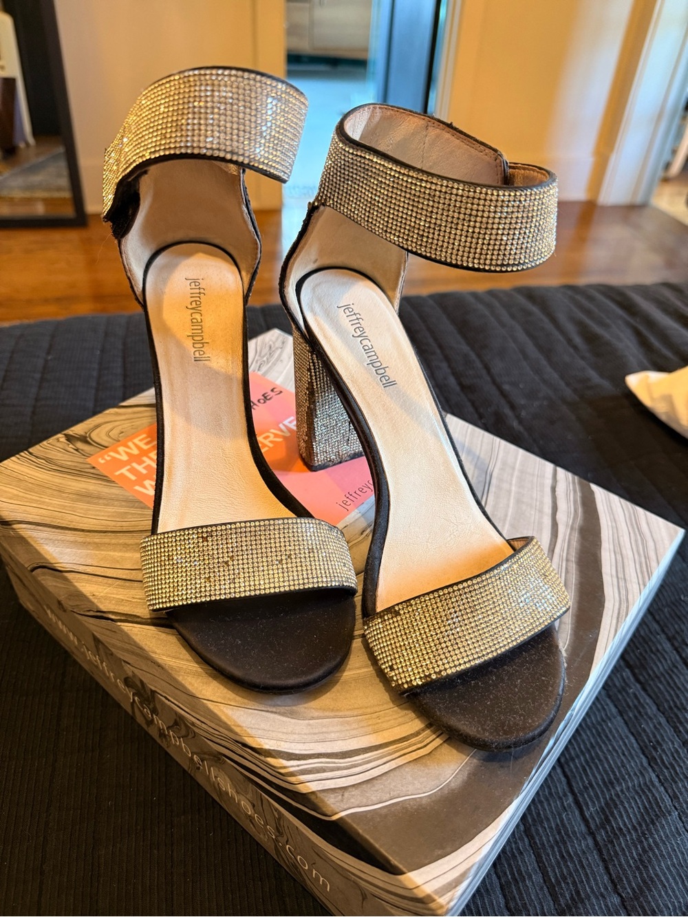Jeffrey Campbell Lindsay Rhinestone Block Heel Sandals